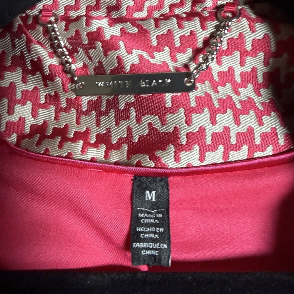 White House Black Market Trench Jacket Coat Womens Medium Pink Plaid Classy - Picture 2 of 9